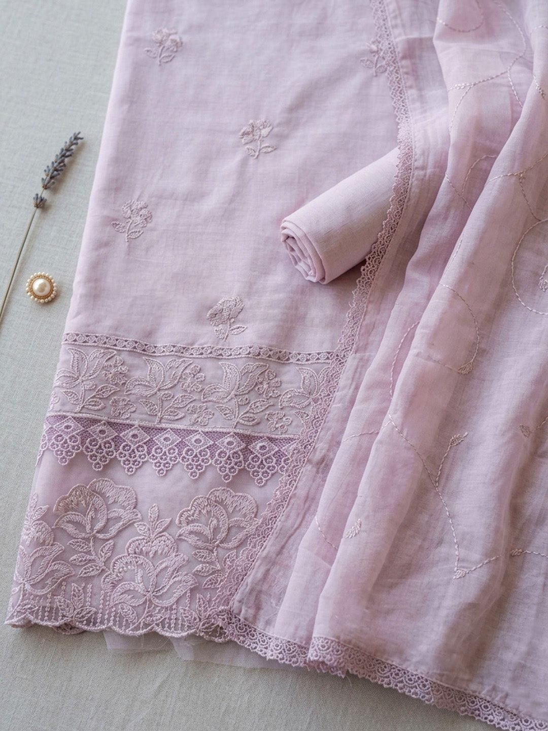 Embroidered Cotton Blend Unstitched Suit With Pant &amp; Dupatta