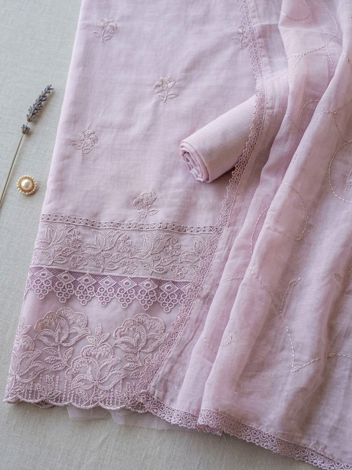 Embroidered Cotton Blend Unstitched Suit With Pant &amp; Dupatta