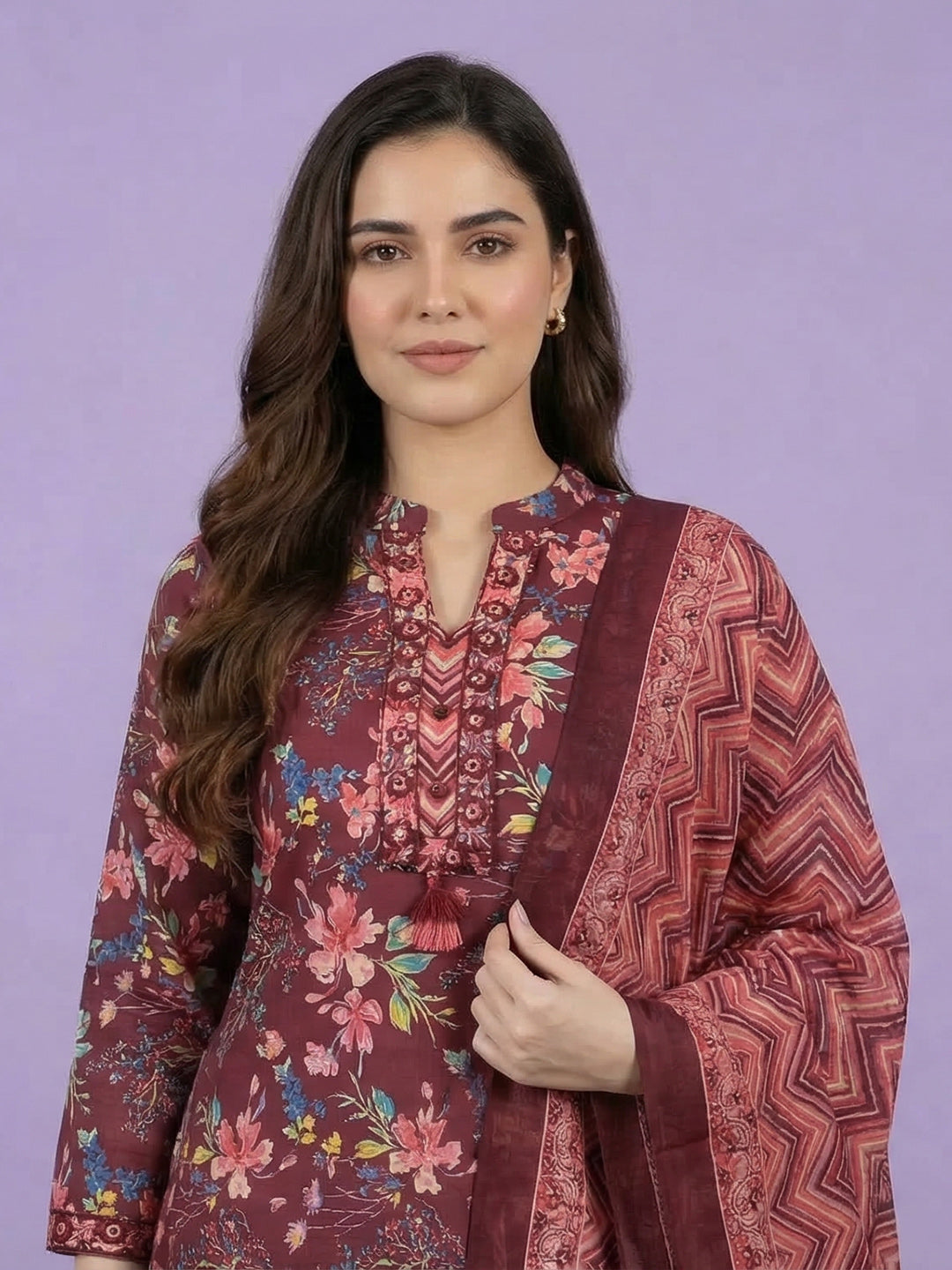 Printed Cotton Blend Kurta With Pant &amp; Dupatta