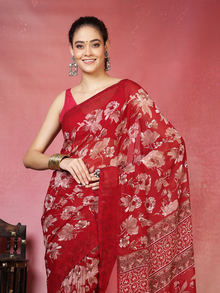 Floral Printed Georgette Saree