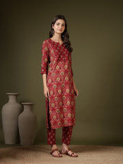 Printed Cotton Blend Kurta With Pant & Dupatta