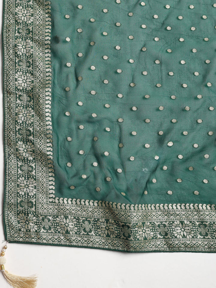 Neck Embroidered Chanderi Unstitched Suit With Dupatta