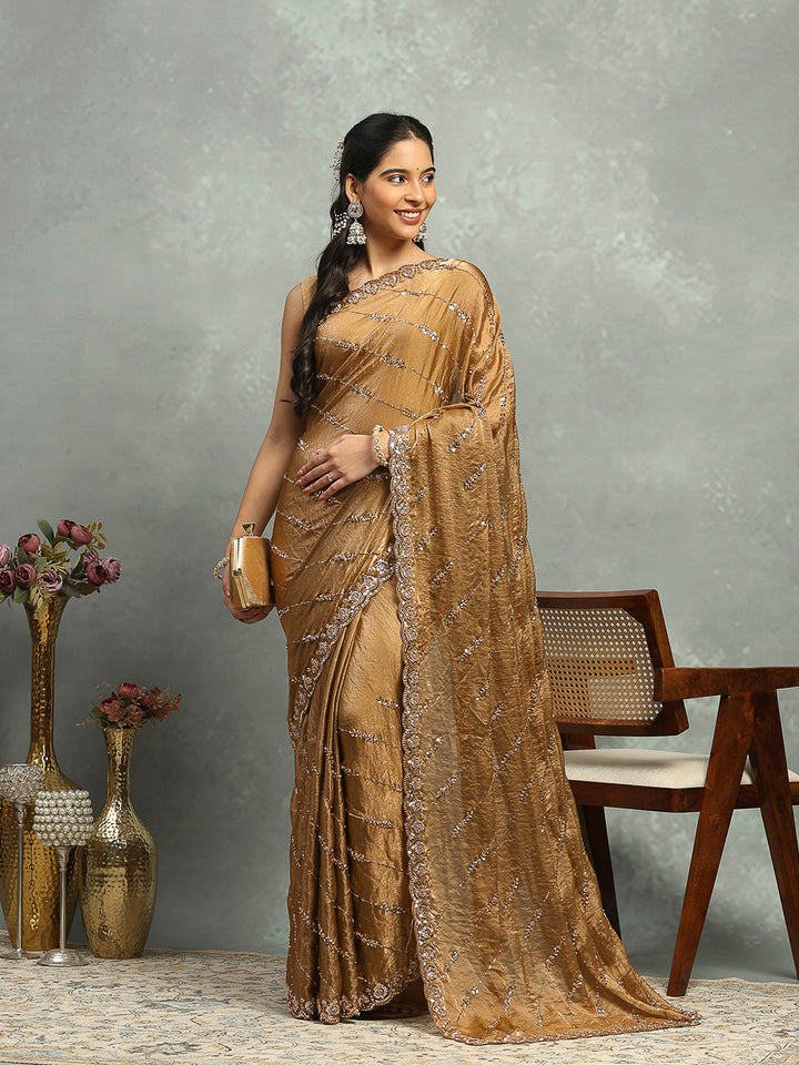 Stone &amp; Cut Work Embellished Organza Saree