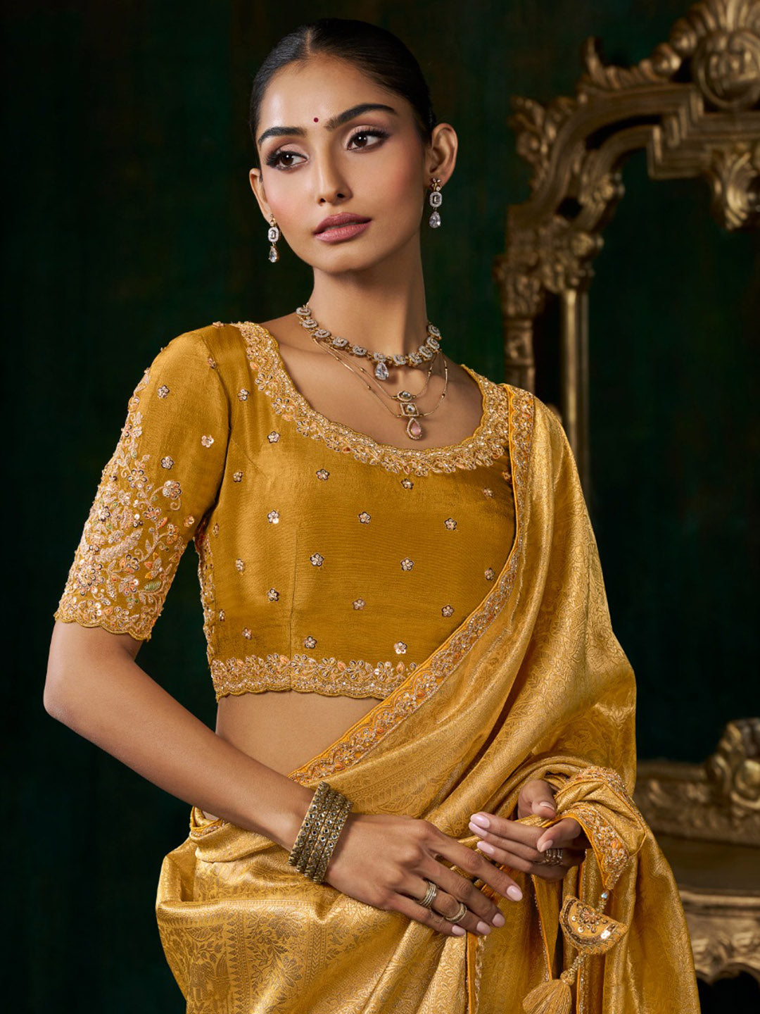 Woven Design &amp; Embroidered Border Art Silk Saree