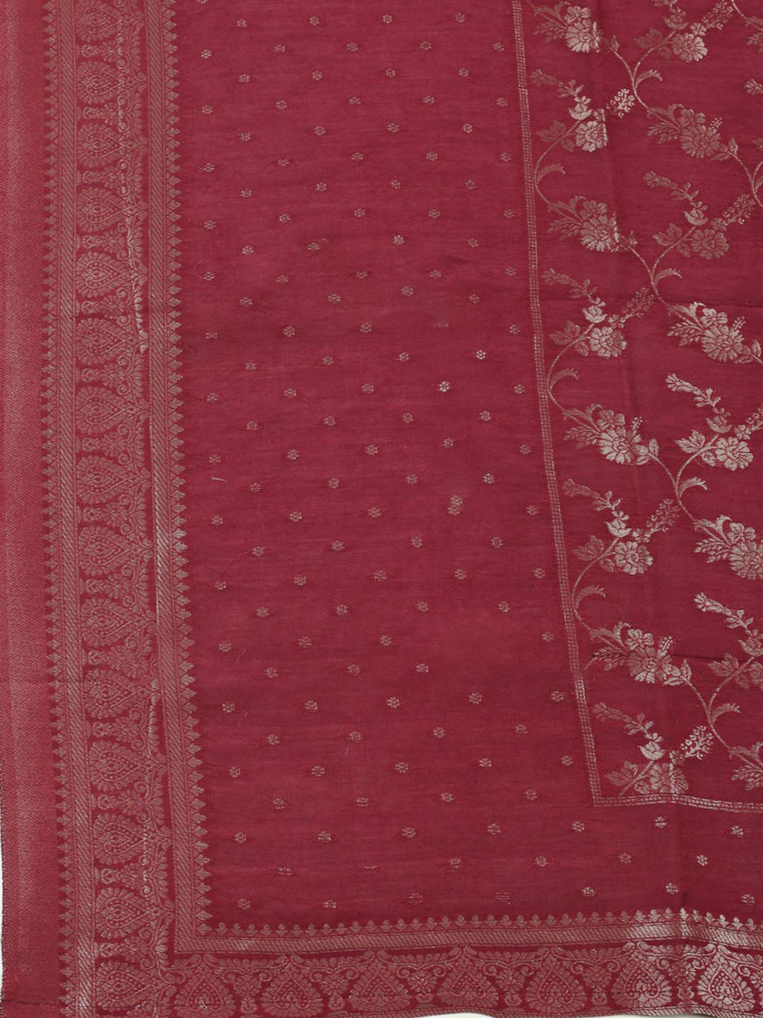 Embroidered Chanderi Unstitched Suit With Pant &amp; Dupatta
