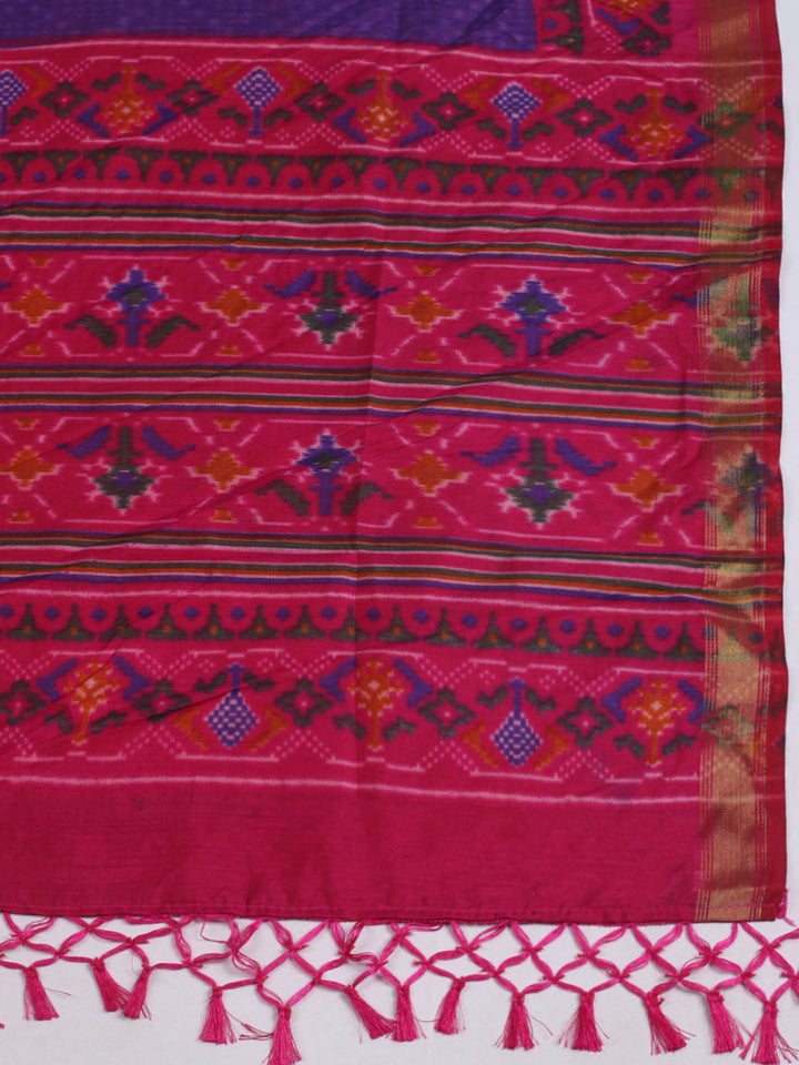 Printed Art Silk Unstitched Kurta With Pant &amp; Dupatta