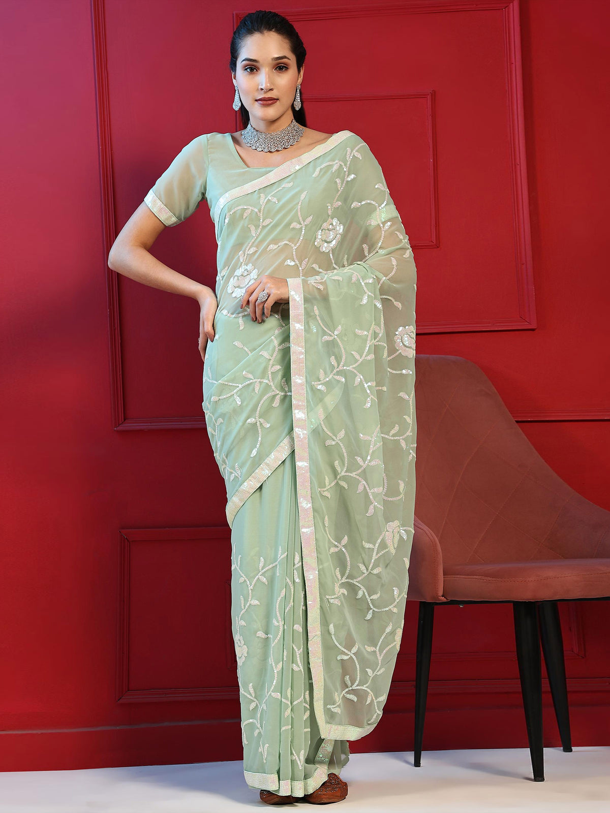 Sequin Embroidery Georgette Saree