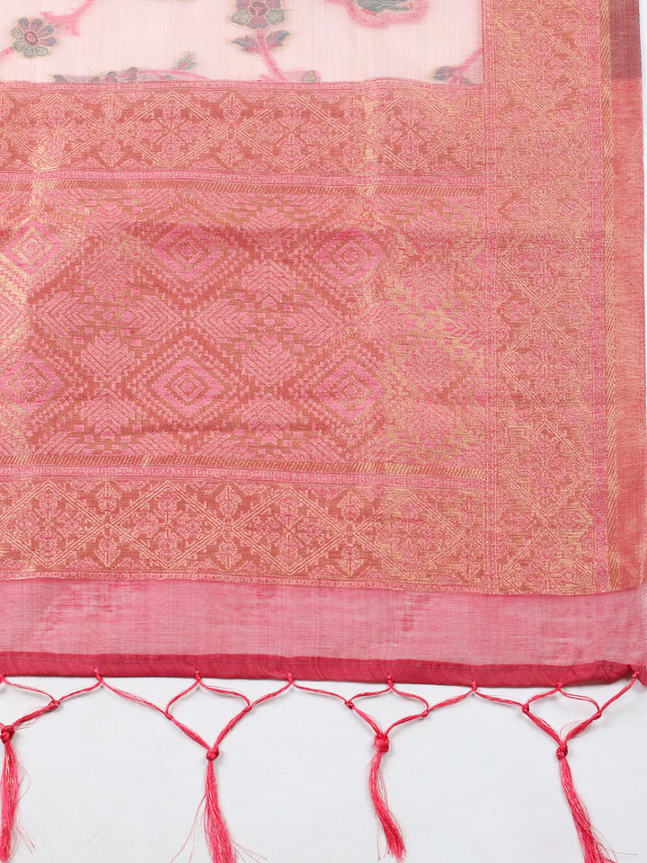Woven Design Chanderi Unstitched Suit With Pant Dupatta