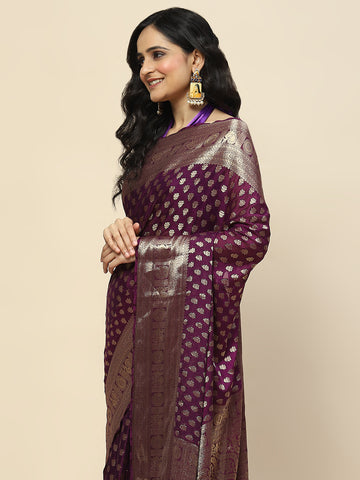 Zari Border Booti Woven Crepe Saree