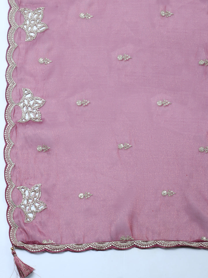 Embroidered Tissue Unstitched Suit With Pant &amp; Dupatta