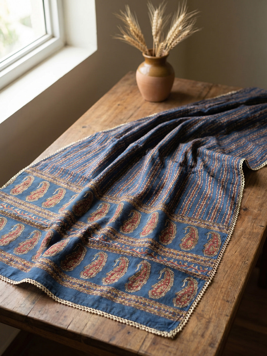 Printed Cotton Blend Unstitched Suit With Pant &amp; Dupatta
