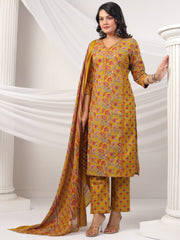 Printed Cotton Blend Kurta With Pants & Dupatta