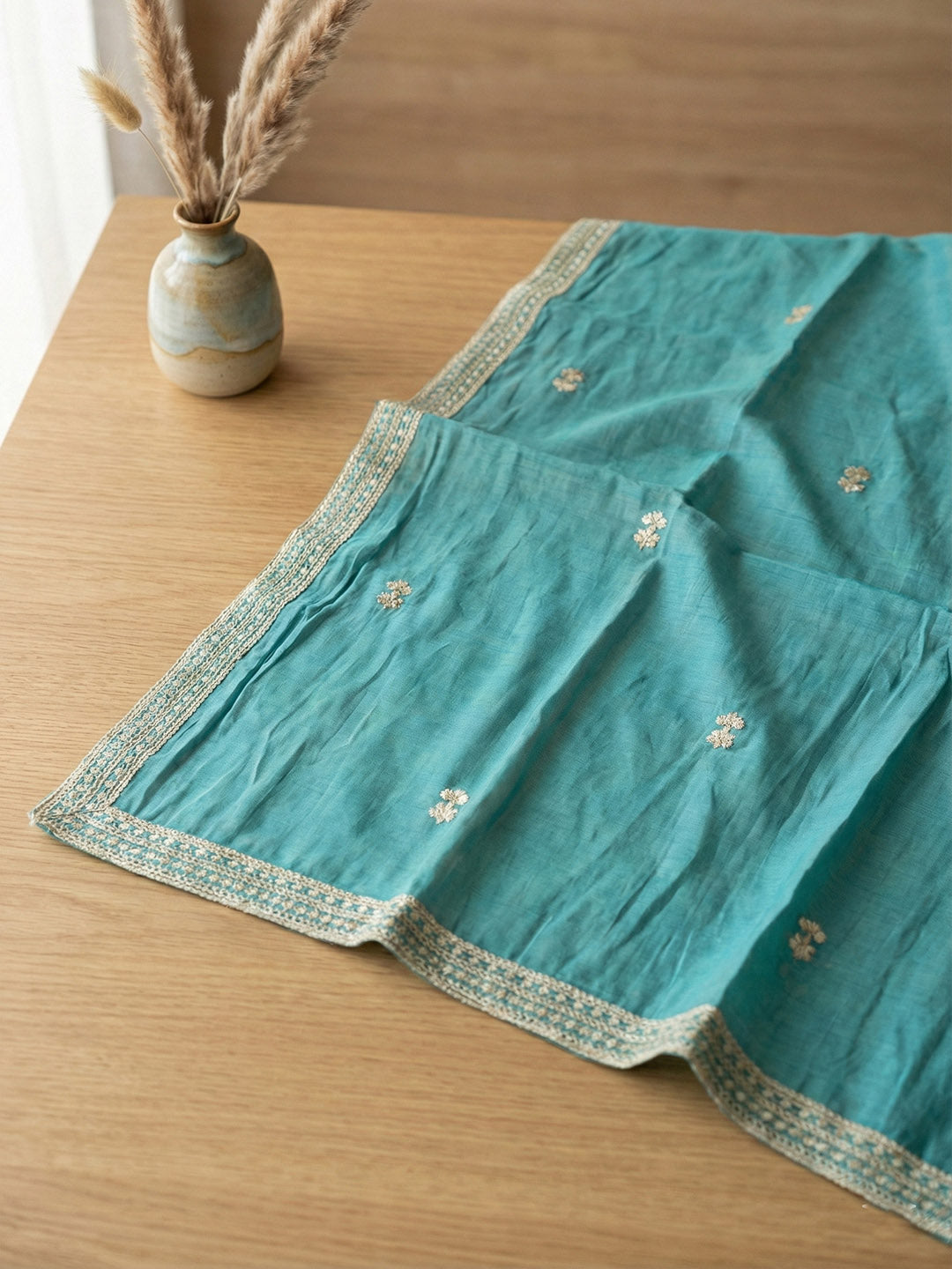 Embroidered Cotton Blend Unstitched Suit With Pant &amp; Dupatta