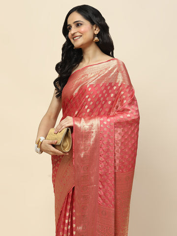 Zari Border Booti Woven Crepe Saree