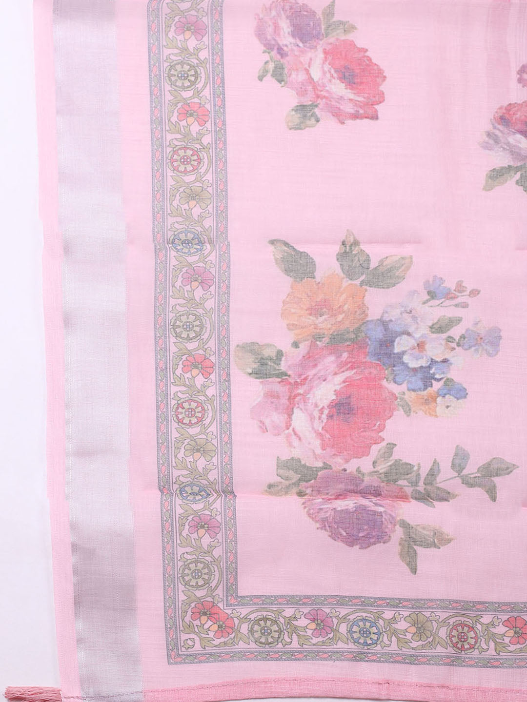 Embroidered Linen Blend Unstitched Suit With Pant &amp; Dupatta