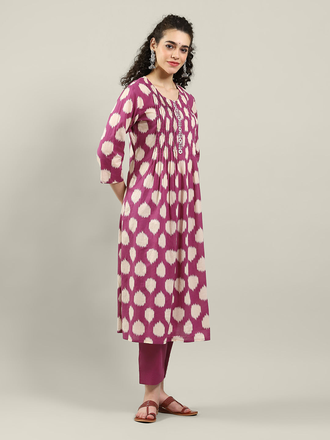 Printed Cotton Blend Kurta With Pants & Dupatta