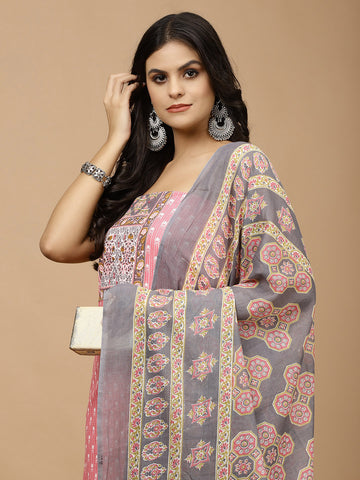 Neck Patti Printed Cotton Unstitched Suit With Dupatta