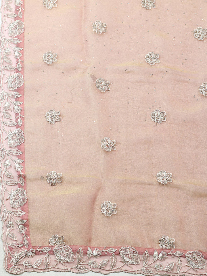 Embroidered Tissue Unstitched Suit With Pant &amp; Dupatta