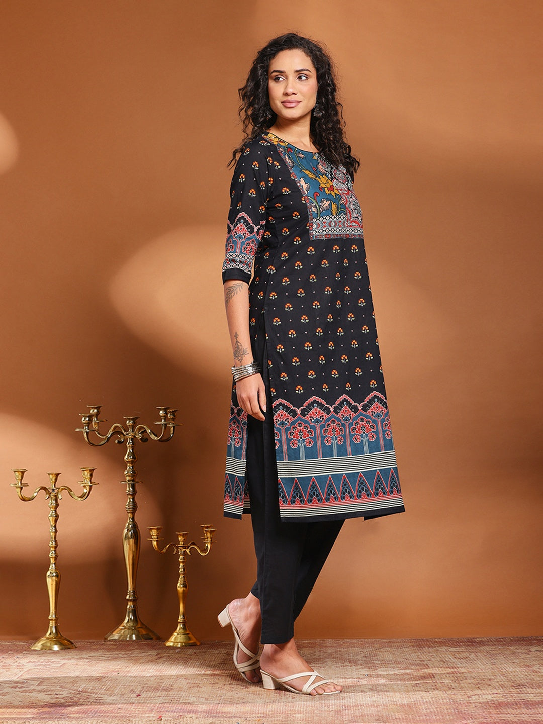 Printed Cotton Blend Kurta With Pant &amp; Dupatta