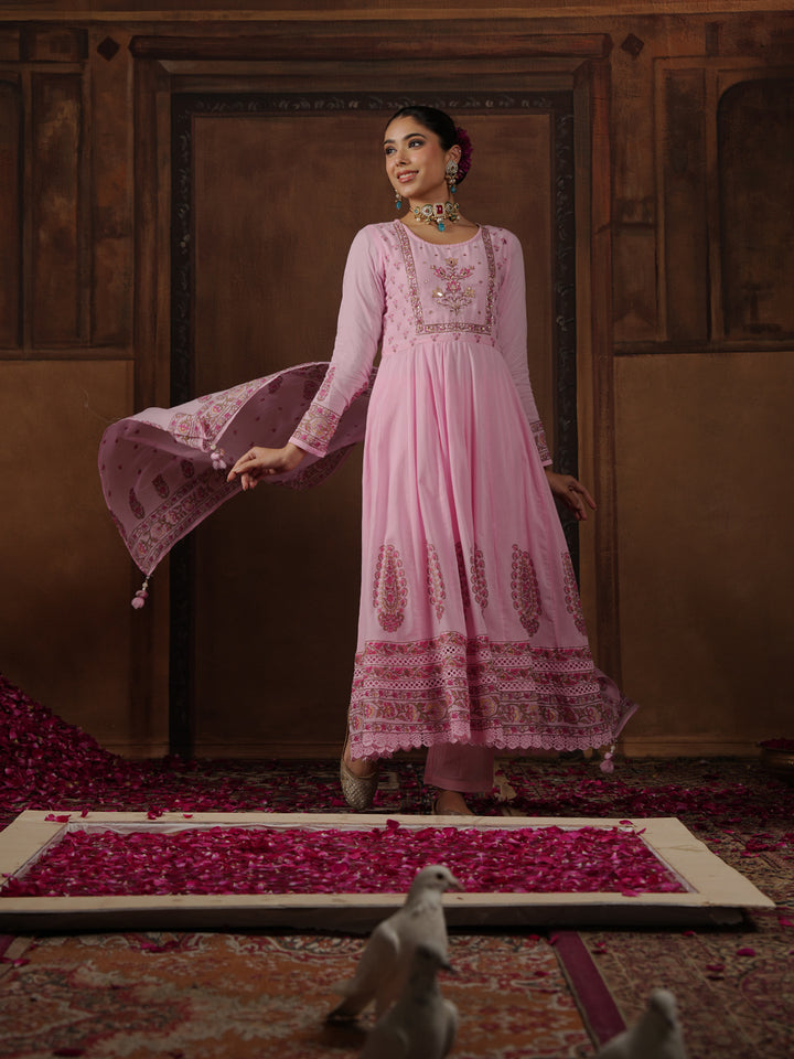 Woven Design Cotton Blend Kurta With Pant &amp; Dupatta
