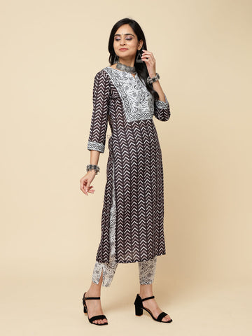 Floral Printed Cotton Kurta With Pants & Dupatta