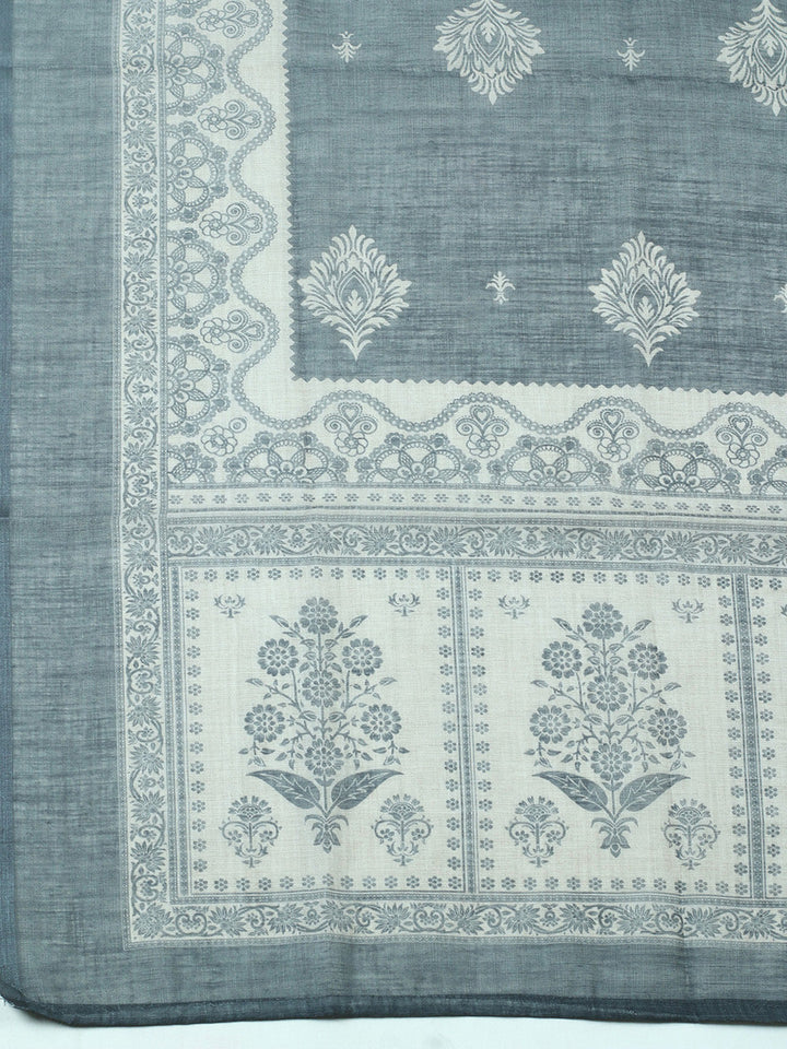 Embroidered Cotton Blend Unstitched Suit With Pant &amp; Dupatta