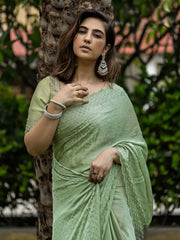 Embroidered Chinon Saree
