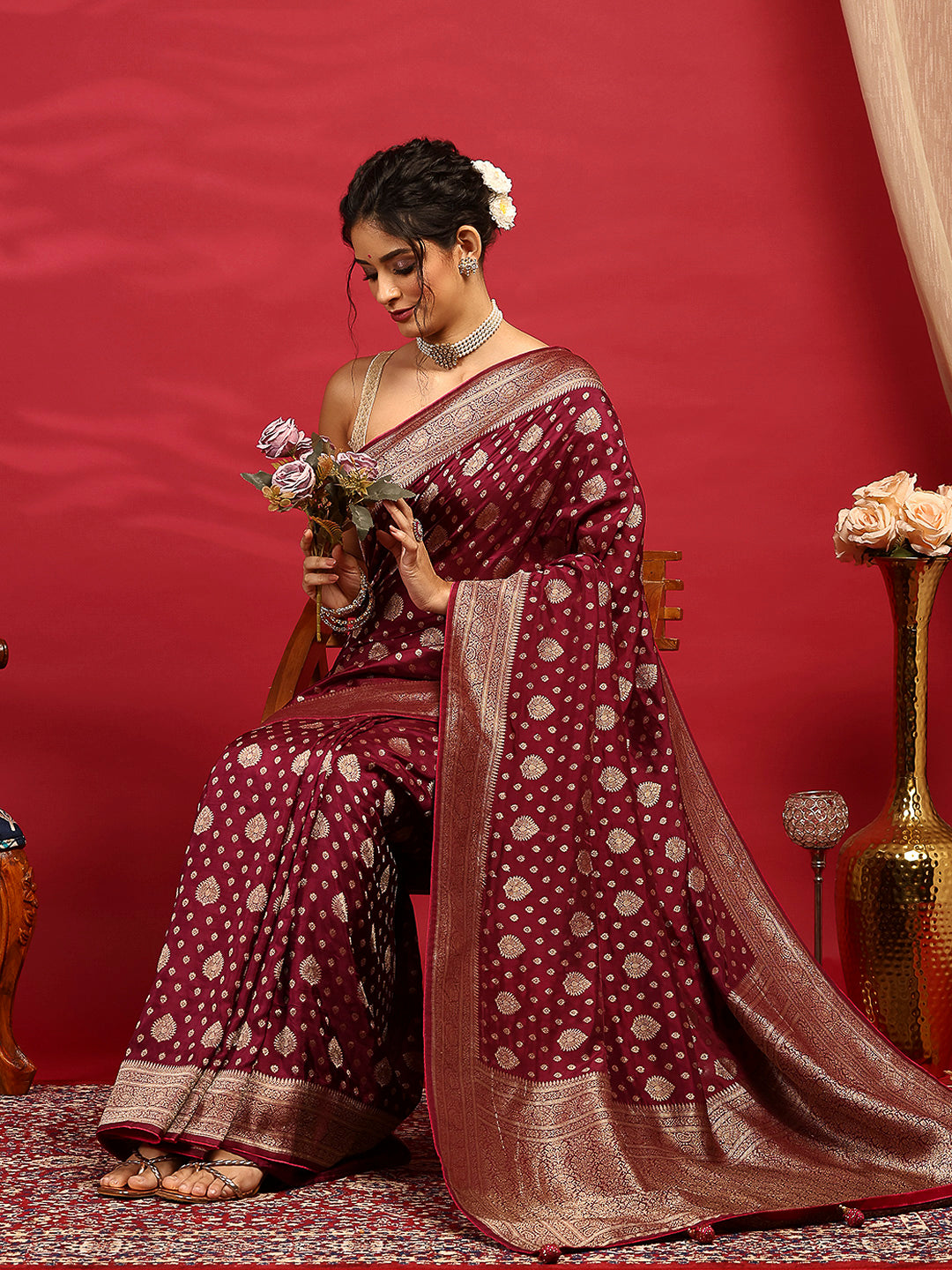 Woven Design Satin Saree