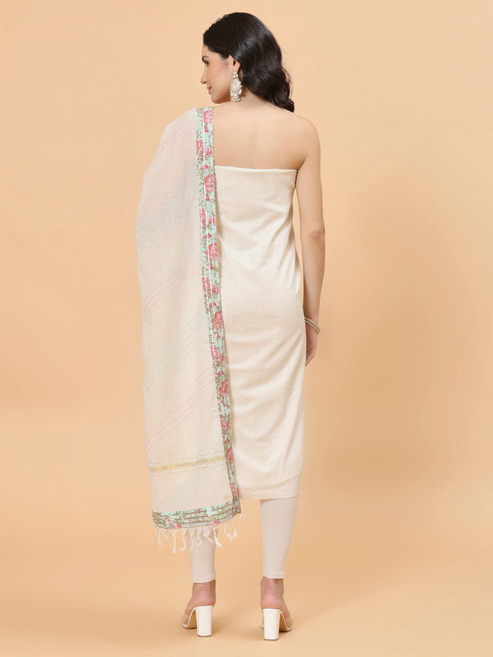 Neck Patti Cotton Blend Unstitched Suit Piece With Dupatta