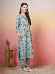 Printed Cotton Kurta With Pant & Dupatta
