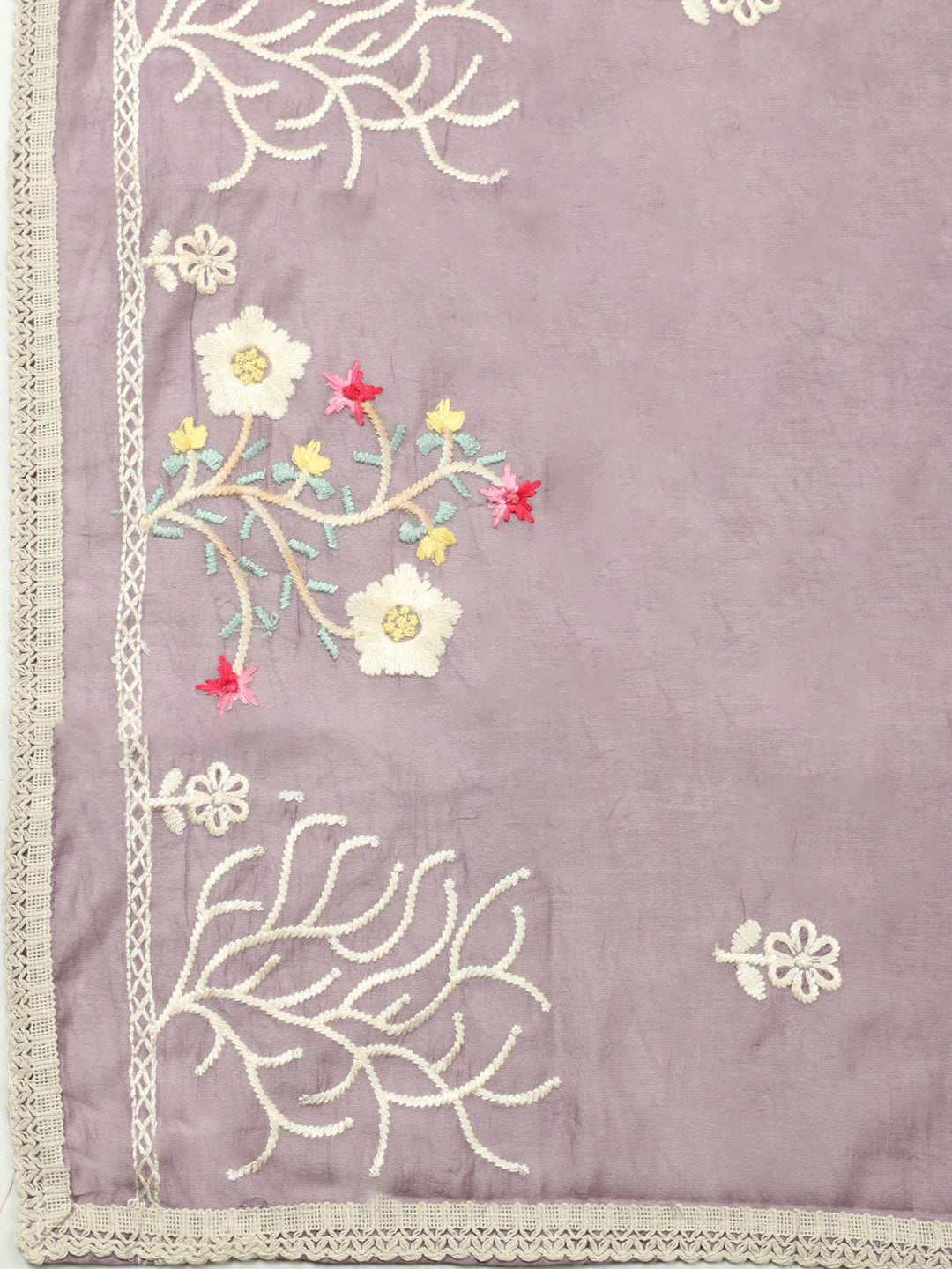 Embroidered Chanderi Unstitched Suit With Pant &amp; Dupatta