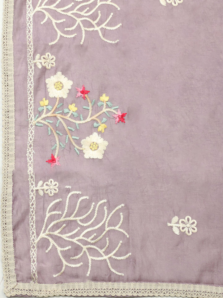 Embroidered Chanderi Unstitched Suit With Pant &amp; Dupatta