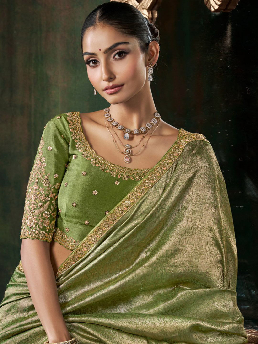 Woven Design &amp; Embroidered Border Art Silk Saree