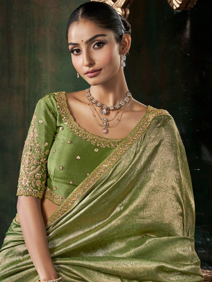 Woven Design &amp; Embroidered Border Art Silk Saree