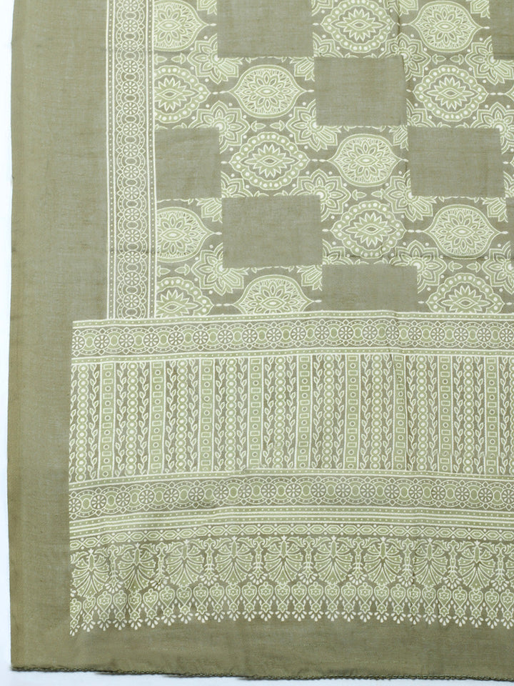 Printed Cotton Blend Unstitched Suit With Pant &amp; Dupatta