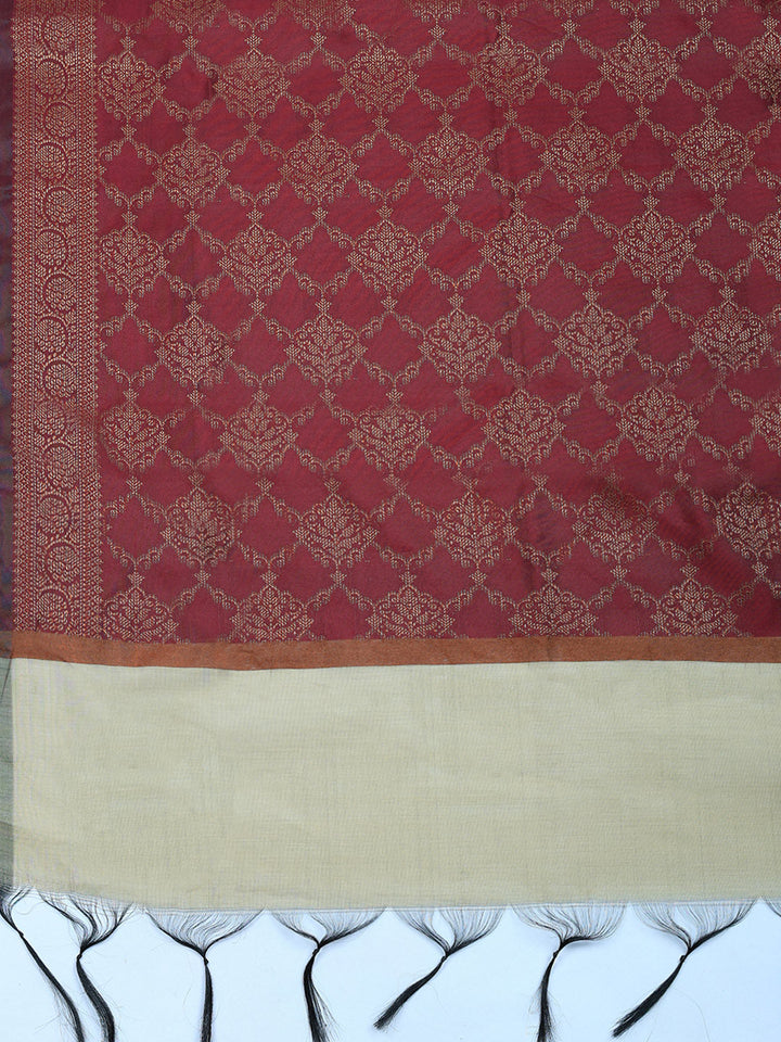 Woven Design Chanderi Unstitched Suit With Pant &amp; Dupatta