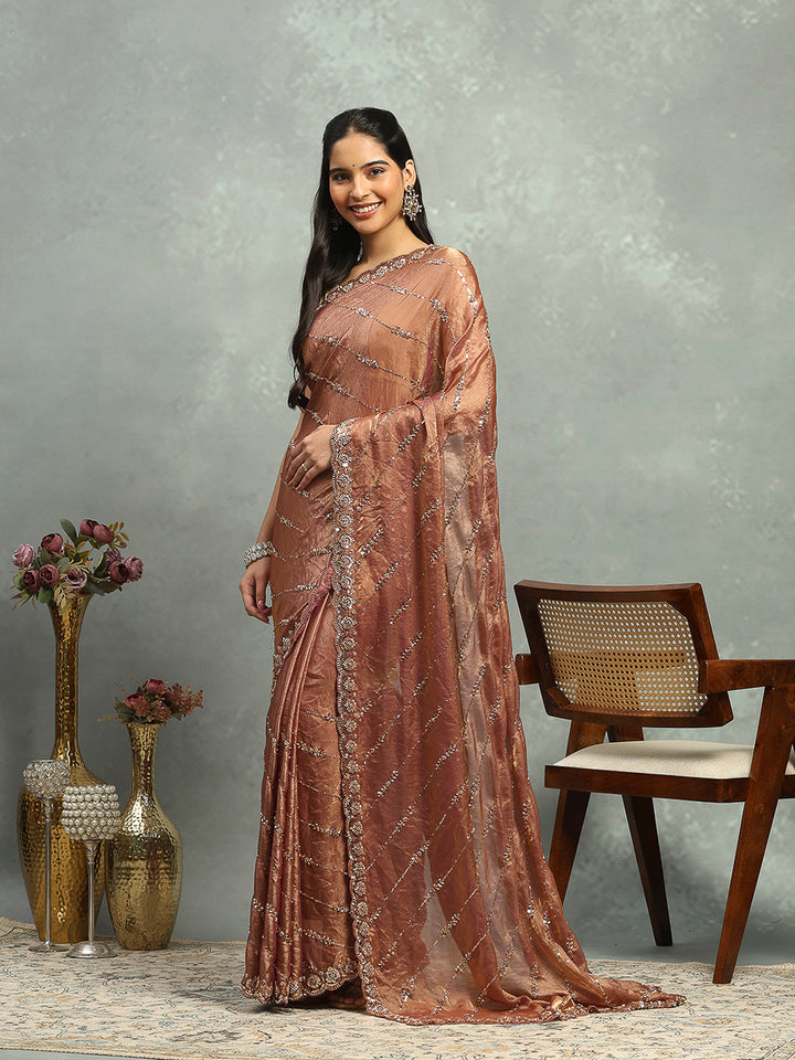 Stone &amp; Cut Work Embellished Organza Saree