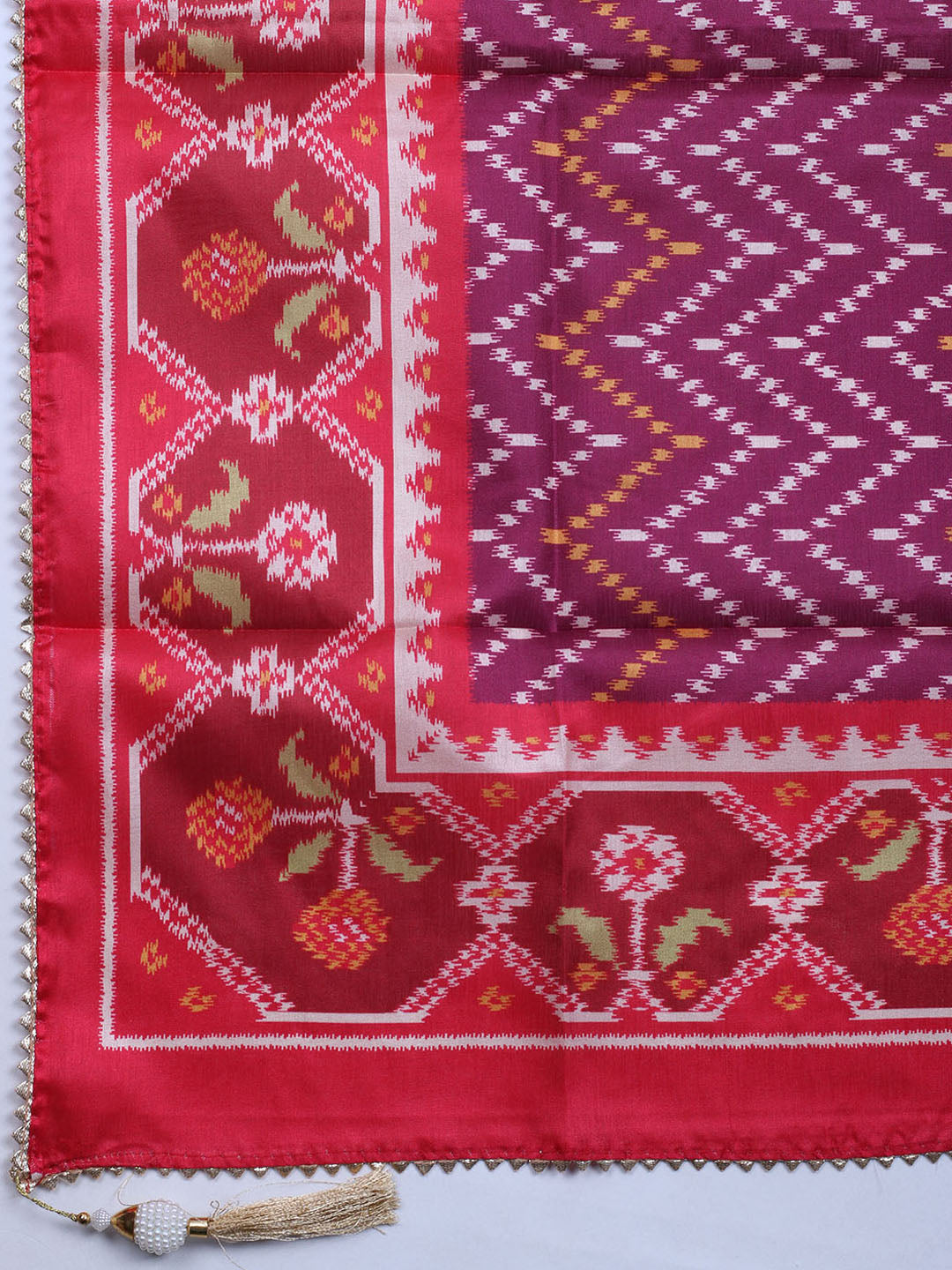 Patola Printed Tussar Unstitched Suit With Dupatta