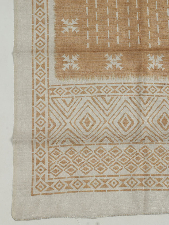 Printed Chanderi Unstitched Suit With Pant &amp; Dupatta