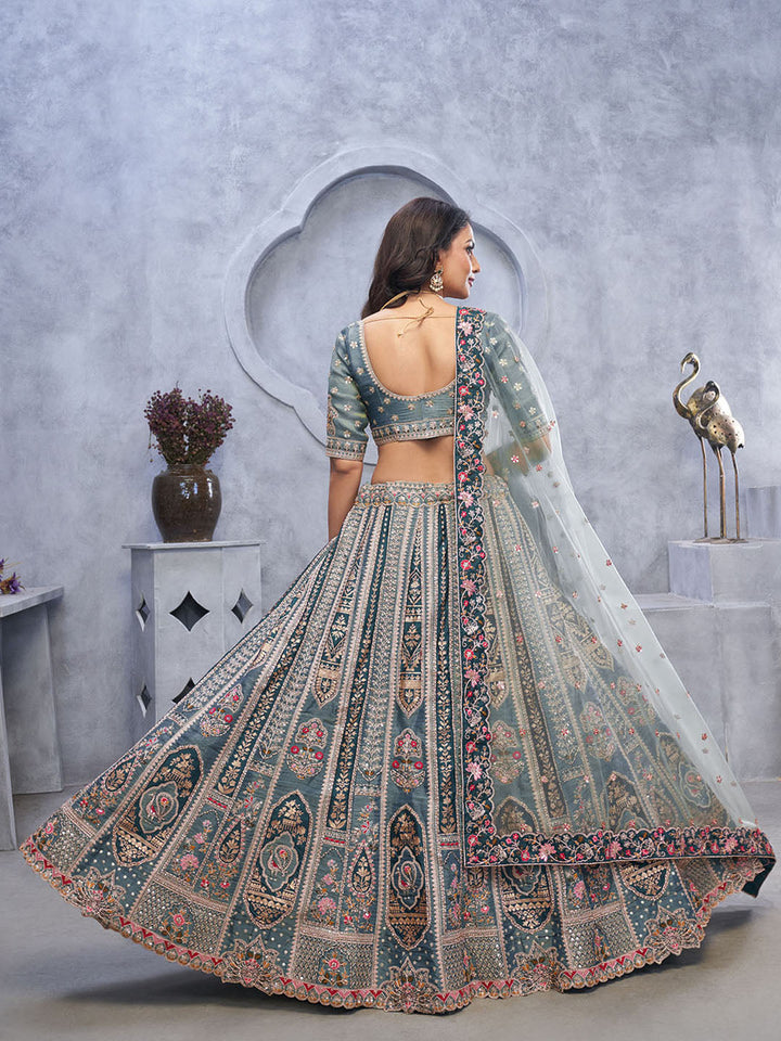 Resham Embroidery Tissue Unstitched Choli With Lehenga &amp; Dupatta