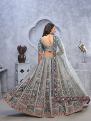 Resham Embroidery Tissue Unstitched Choli With Lehenga & Dupatta