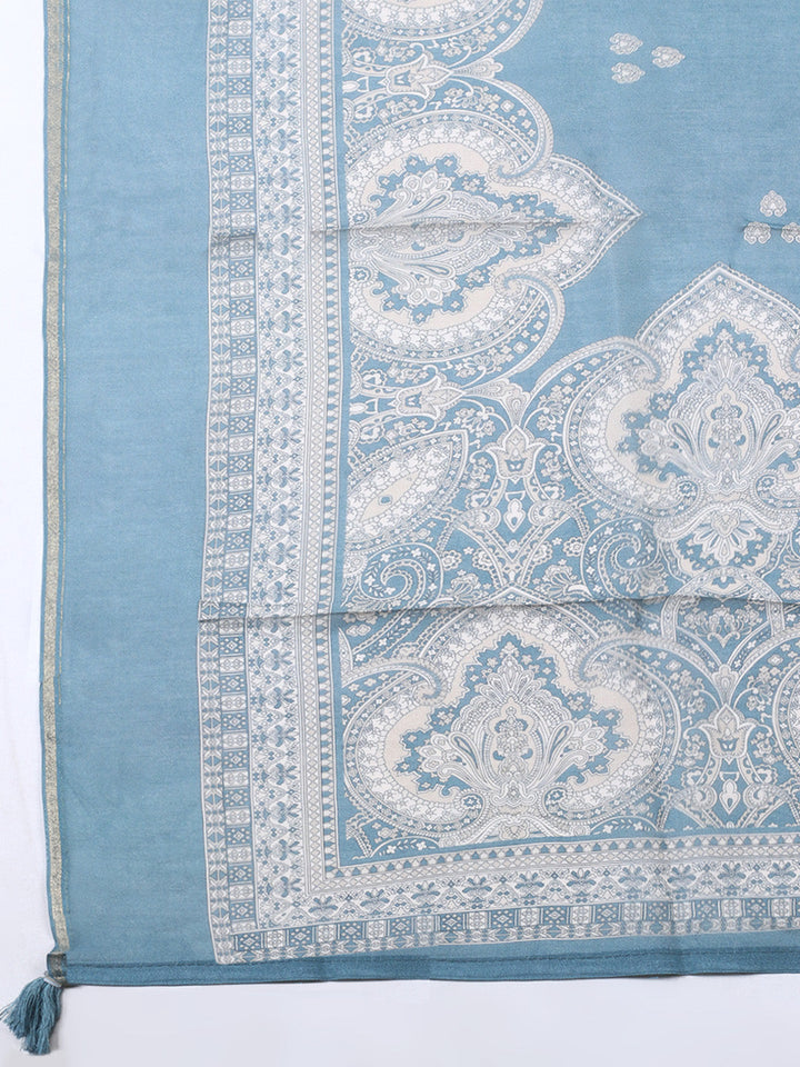 Embroidered Muslin Unstitched Suit With Pant &amp; Dupatta