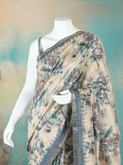 Digital Printed Art Silk Grey Beige Saree