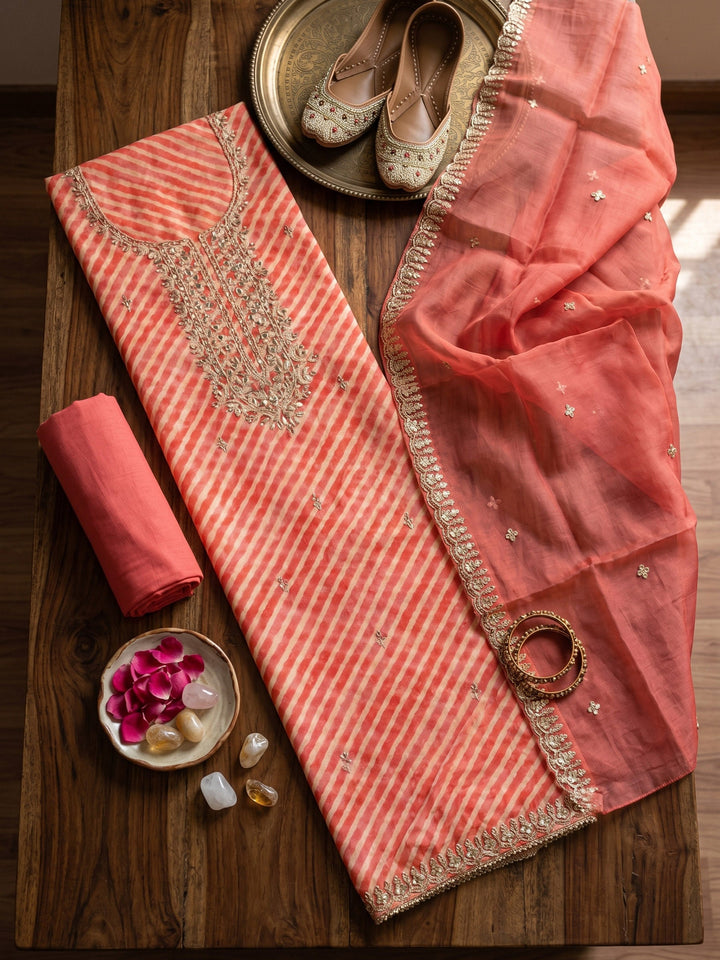Neck Embroidered Organza Unstitched Suit With Dupatta
