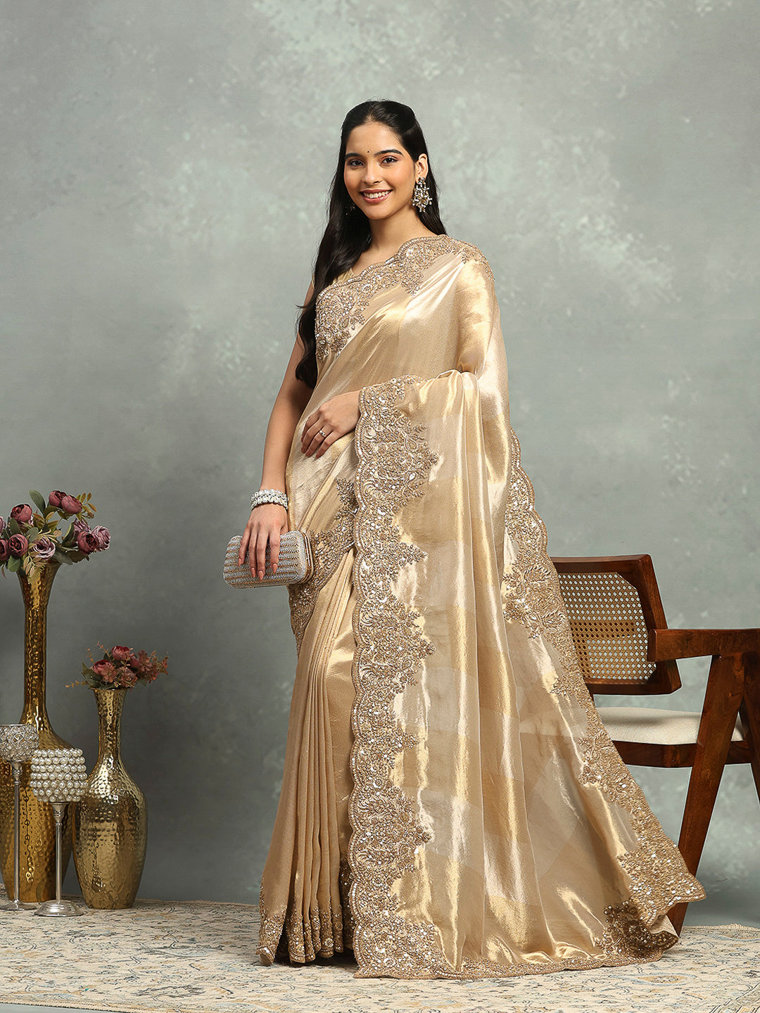 Zari Jaal &amp; Sequin Embroidered Banarasi Saree