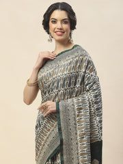Block Print Woven Tussar Saree