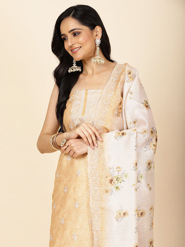 Neck Embroidered Cotton Unstitched Suit With Dupatta