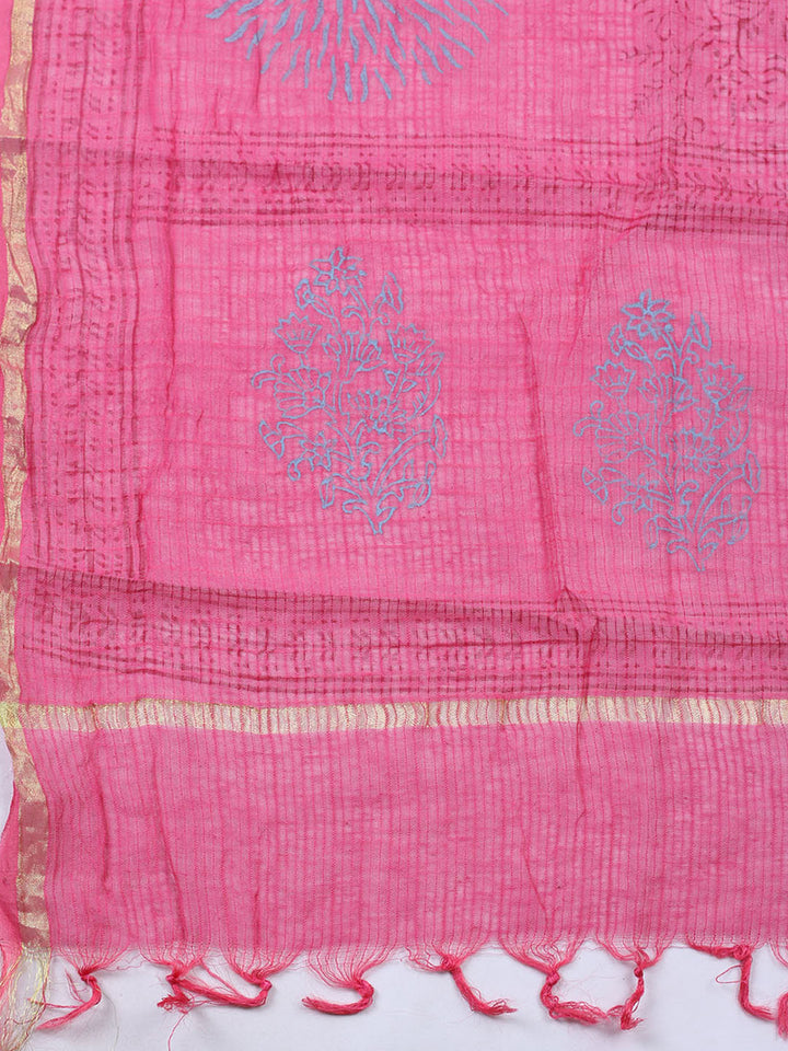 Printed Cotton Blend Unstitched Suit With Pant &amp; Dupatta