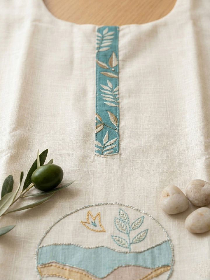 Embroidered Linen Blend Unstitched Suit With Pant &amp; Dupatta