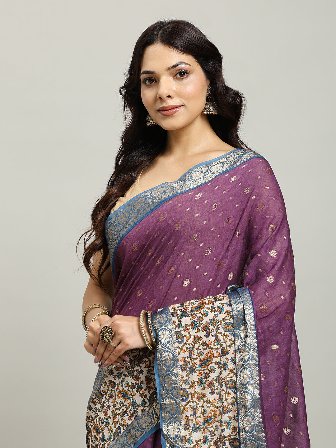 Digital Printed Cotton Blend Woven Saree